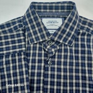 Charles Tyrwhitt Extra Slim Fit Blue Checkered Dress Shirt 15 1/2 34